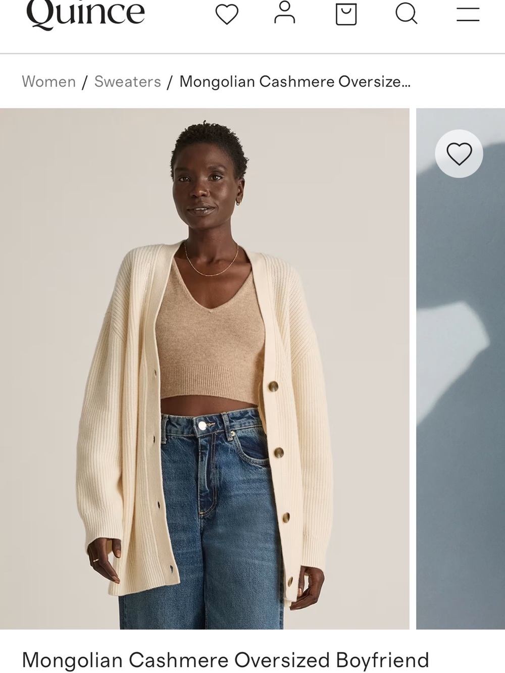Quince Cream Mongolian Cashmere Oversized Cardigan - XS